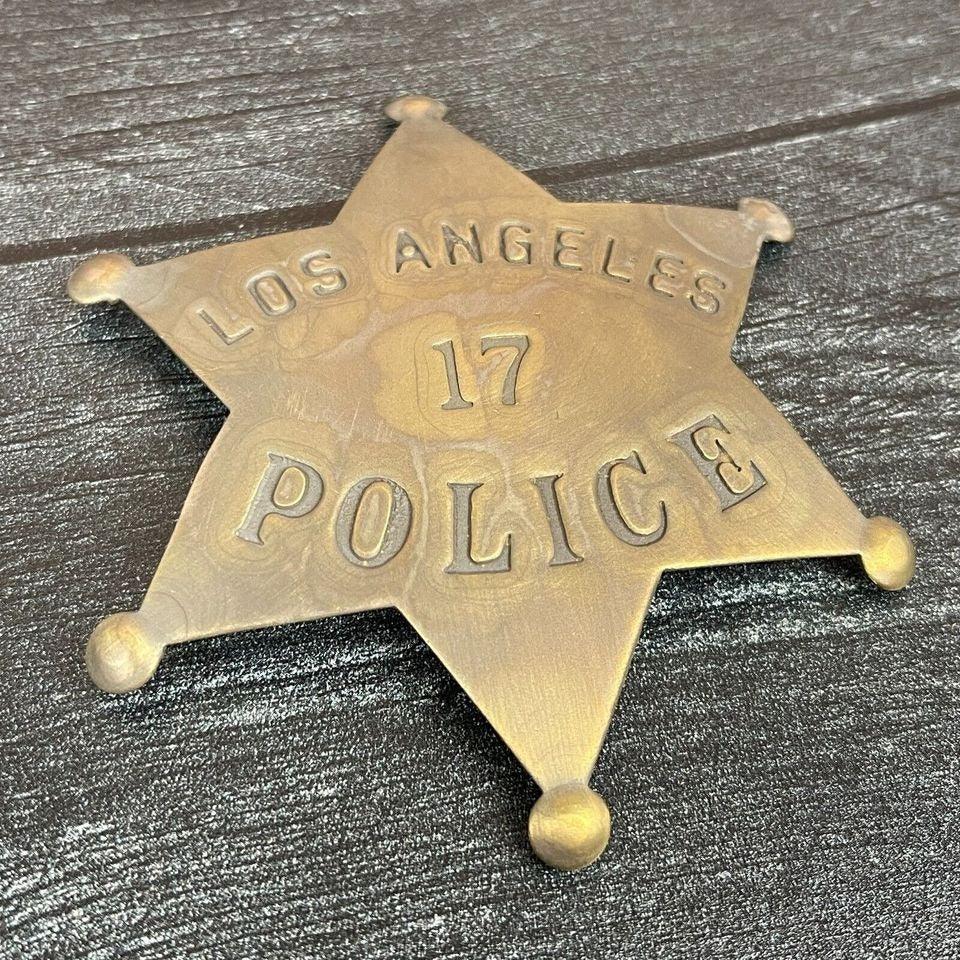 LAPD Police Star Solid Brass Badge With Antique Finish & Soldered Pin Back (3" x 2.25") - Jones Peak