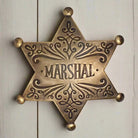 Marshal Old West Solid Brass Ornate Star Badge With Antique Finish & Soldered Pin (3" x 2.25") - Jones Peak