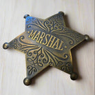 Marshal Old West Solid Brass Ornate Star Badge With Antique Finish & Soldered Pin (3" x 2.25") - Jones Peak