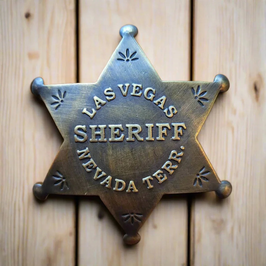 Sheriff Las Vegas Nevada Terr. Solid Brass Star Badge With Antique Finish & Soldered Pin (3" x 2.25") - Jones Peak