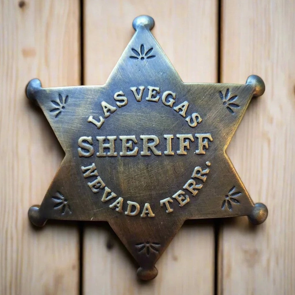 Sheriff Las Vegas Nevada Terr. Solid Brass Star Badge With Antique Finish & Soldered Pin (3" x 2.25") - Jones Peak