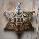 Sheriff Old West Solid Brass Ornate Star Badge With Antique Finish & Soldered Pin (3" x 2.25") - Jones Peak