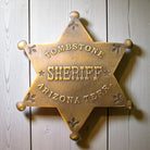 Sheriff Tombstone Arizona Terr. Solid Brass Star Badge With Antique Finish & Soldered Pin (3" x 2.25") - Jones Peak