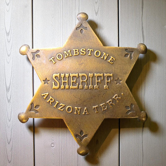 Sheriff Tombstone Arizona Terr. Solid Brass Star Badge With Antique Finish & Soldered Pin (3" x 2.25") - Jones Peak