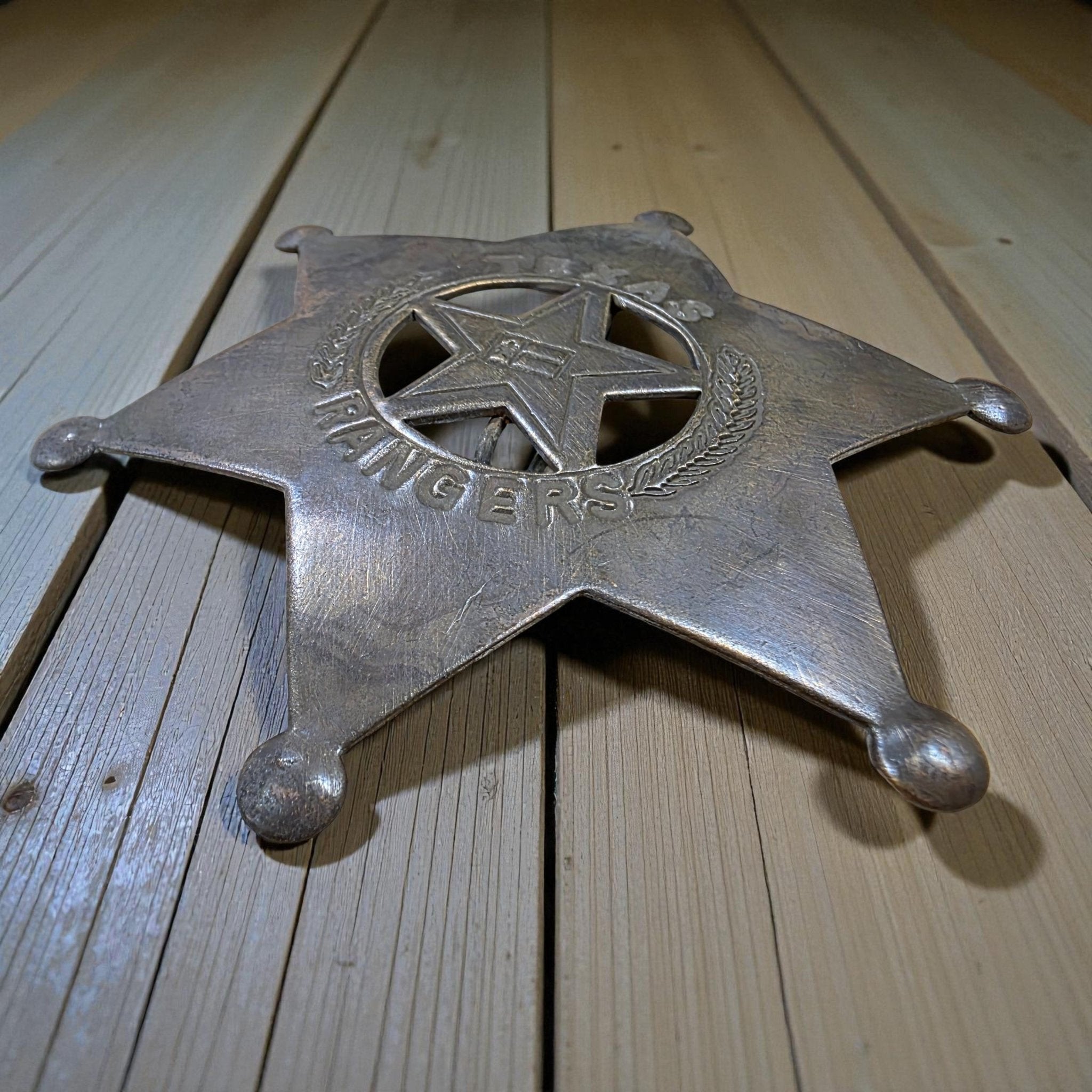 Texas Rangers Solid Brass Badge With Soldered Pin & Antique Finish (3" x 2.25") - Jones Peak