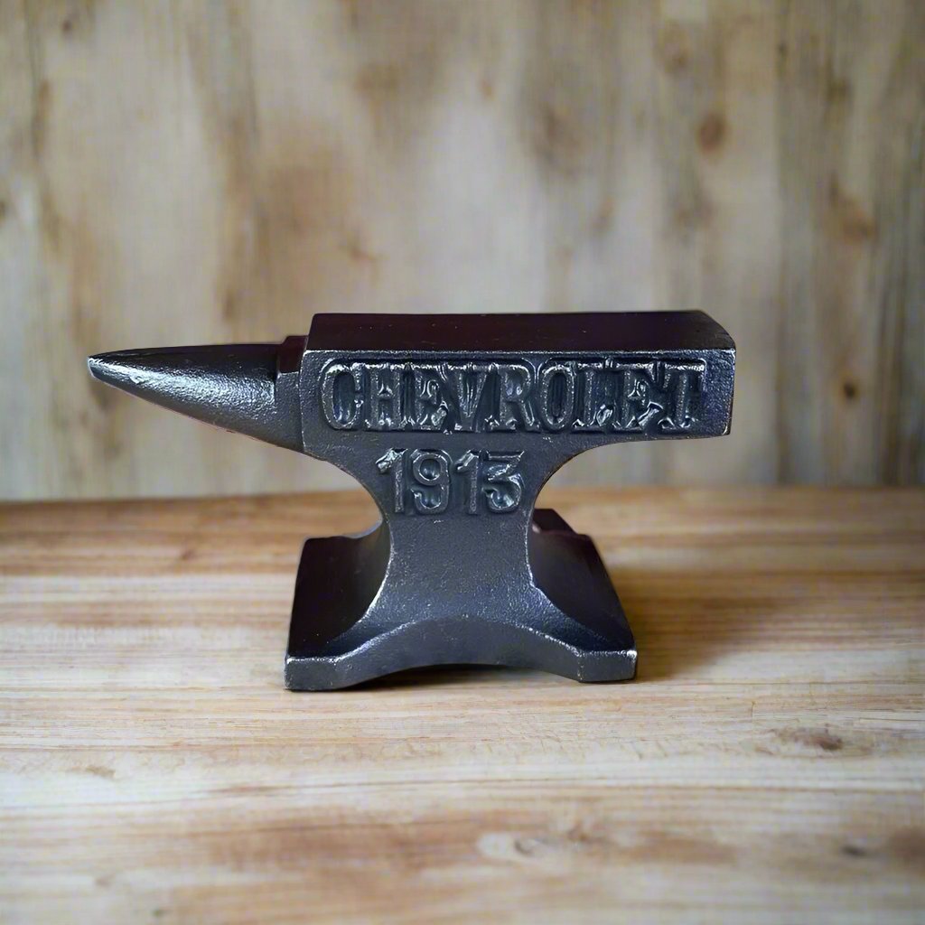 Chevrolet 1913 Cast Iron Anvil Paperweight With Raised Lettering And Antique Finish (4.5" x 2.75") - Jones Peak