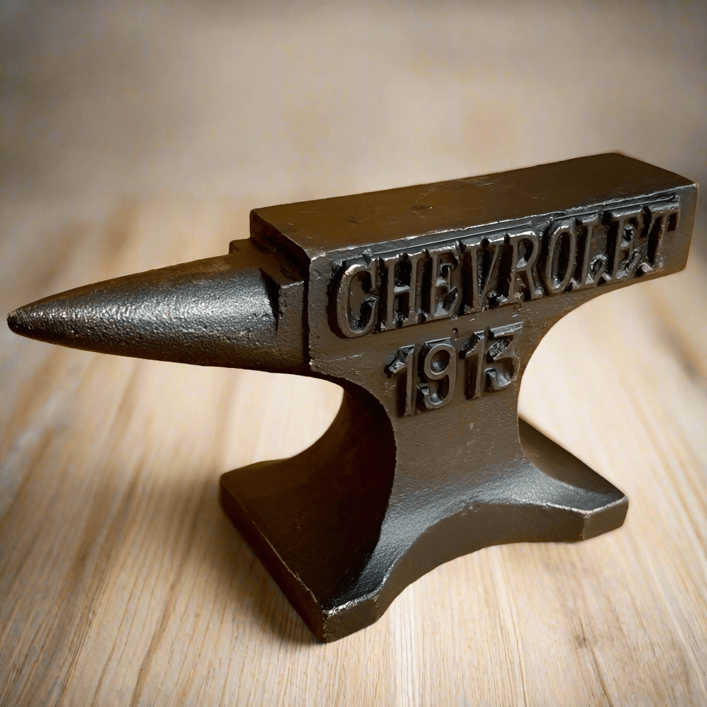 Chevrolet 1913 Cast Iron Anvil Paperweight With Raised Lettering And Antique Finish (4.5" x 2.75") - Jones Peak
