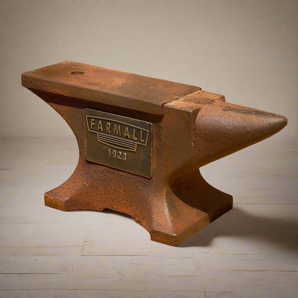 Farmall 1923 Cast Iron Anvil Paperweight With Brass Tag And Embossed Makers Mark (8" x 3.5" x 2") - Jones Peak