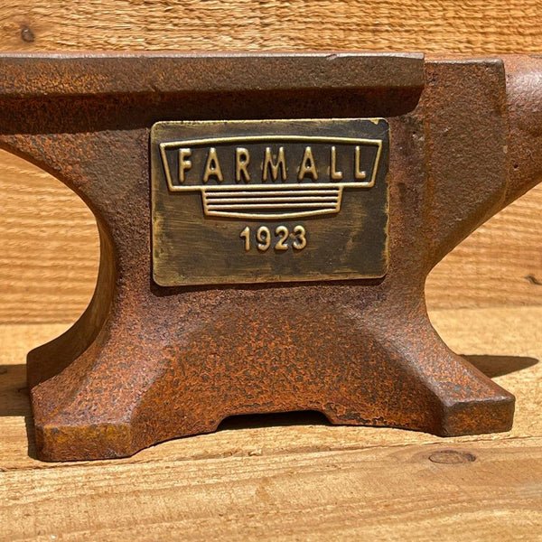 Farmall 1923 Cast Iron Anvil Paperweight With Brass Tag And Embossed Makers Mark (8" x 3.5" x 2") - Jones Peak