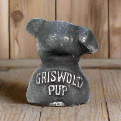 Griswold Pup Paperweight Cast Iron With Raised Letters & Antique Finish (1.5" Tall) - Jones Peak