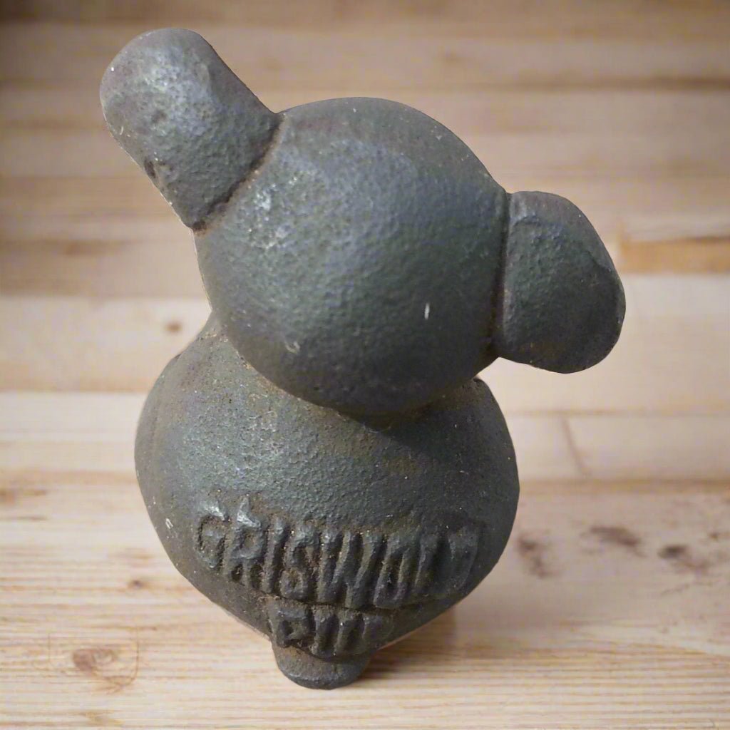 Griswold Pup Paperweight Cast Iron With Raised Letters & Antique Finish (1.5" Tall) - Jones Peak