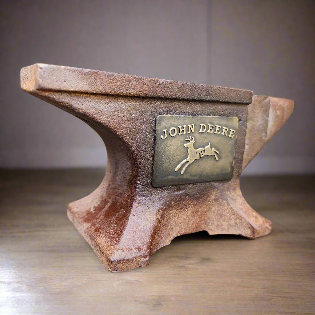 John Deere Cast Iron Anvil Paperweight With Brass Tag And Embossed Makers Mark (8" x 3.5" x 2") - Jones Peak