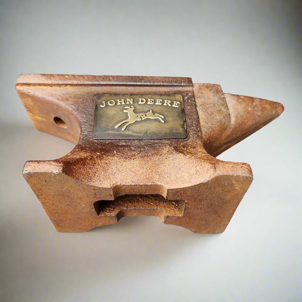 John Deere Cast Iron Anvil Paperweight With Brass Tag And Embossed Makers Mark (8" x 3.5" x 2") - Jones Peak