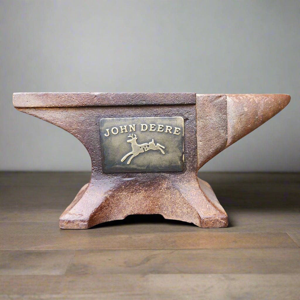 John Deere Cast Iron Anvil Paperweight With Brass Tag And Embossed Makers Mark (8" x 3.5" x 2") - Jones Peak