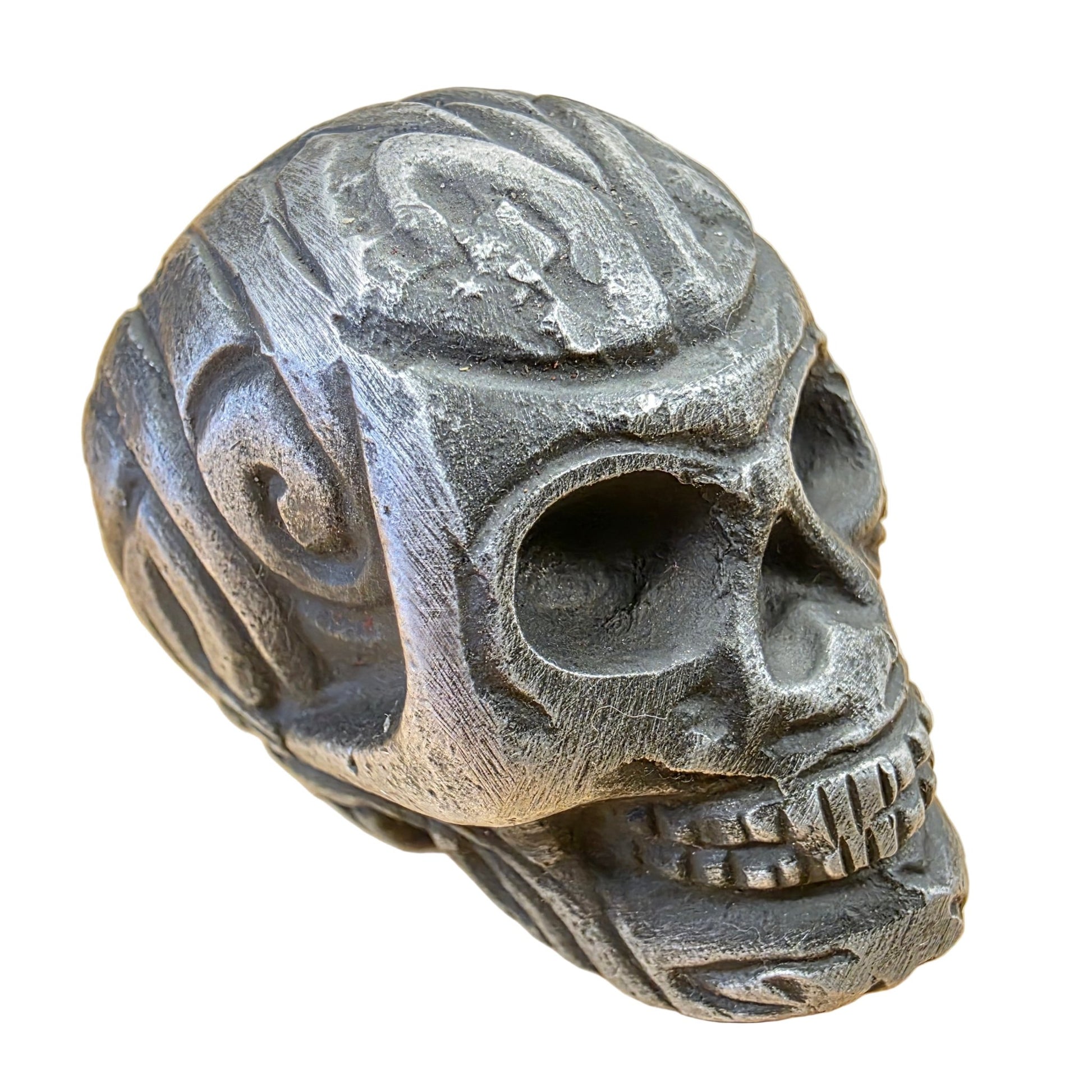 Skull Paperweight Aluminum With Raised Detail & Antique Finish (2" x 1.75") - Jones Peak