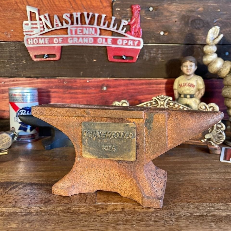 Winchester 1866 Cast Iron Anvil Paperweight With Makers Mark & Antique Finish (8" x 3.5" x 2") - Jones Peak