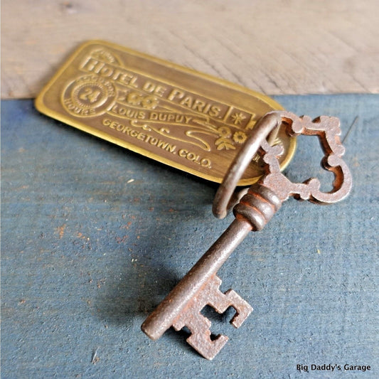 Paris Hotel Brothel Room Brass Tag & Key With Antique Finish (3" x 1.25") - Jones Peak