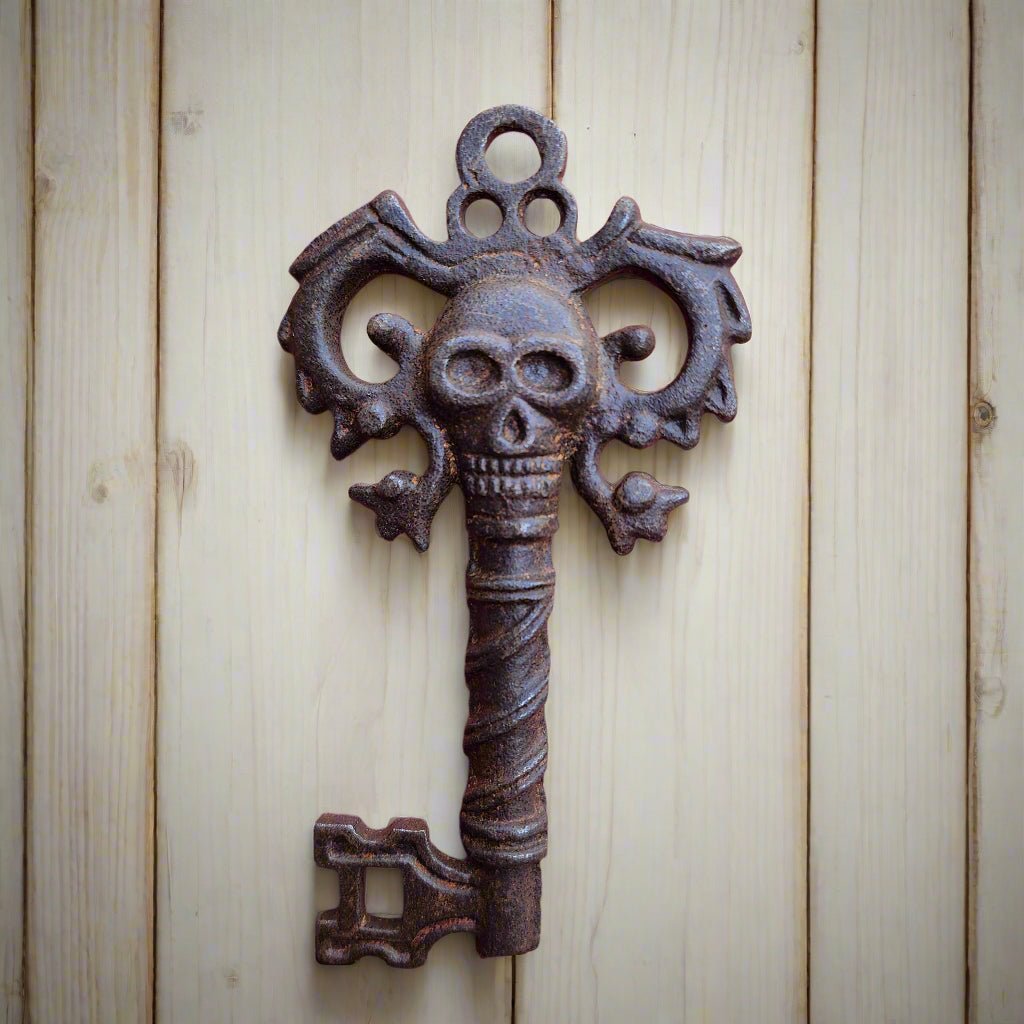 Pirate Cast Iron Key With Skull Head & Antique Finish (4" x 2.5") - Jones Peak