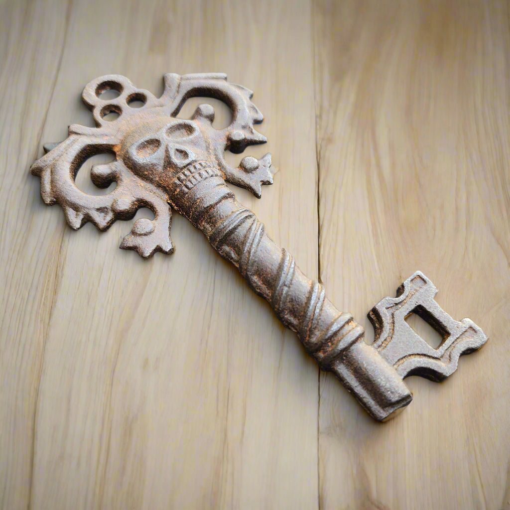 Pirate Cast Iron Key With Skull Head & Antique Finish (4" x 2.5") - Jones Peak