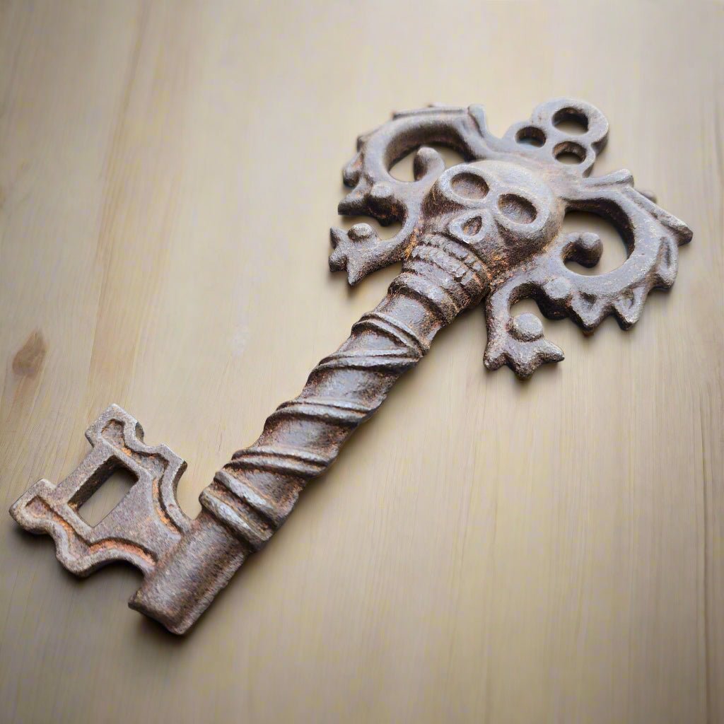 Pirate Cast Iron Key With Skull Head & Antique Finish (4" x 2.5") - Jones Peak