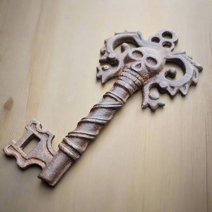 Pirate Cast Iron Key With Skull Head & Antique Finish (4" x 2.5") - Jones Peak