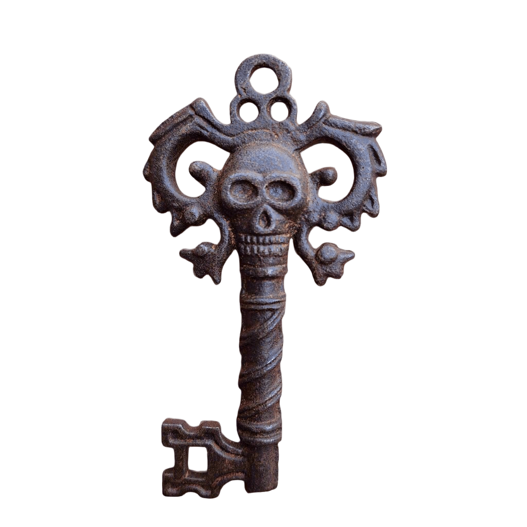 Pirate Cast Iron Key With Skull Head & Antique Finish (4" x 2.5") - Jones Peak