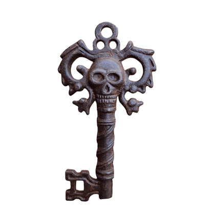 Pirate Cast Iron Key With Skull Head & Antique Finish (4" x 2.5") - Jones Peak