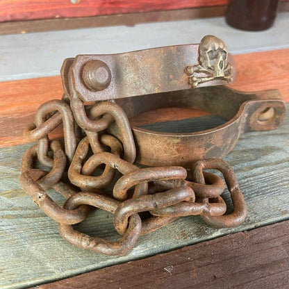 Pirate Handcuffs Cast Iron Brass Skull & Crossbones Tag With Antique Finish (27" Long) - Jones Peak