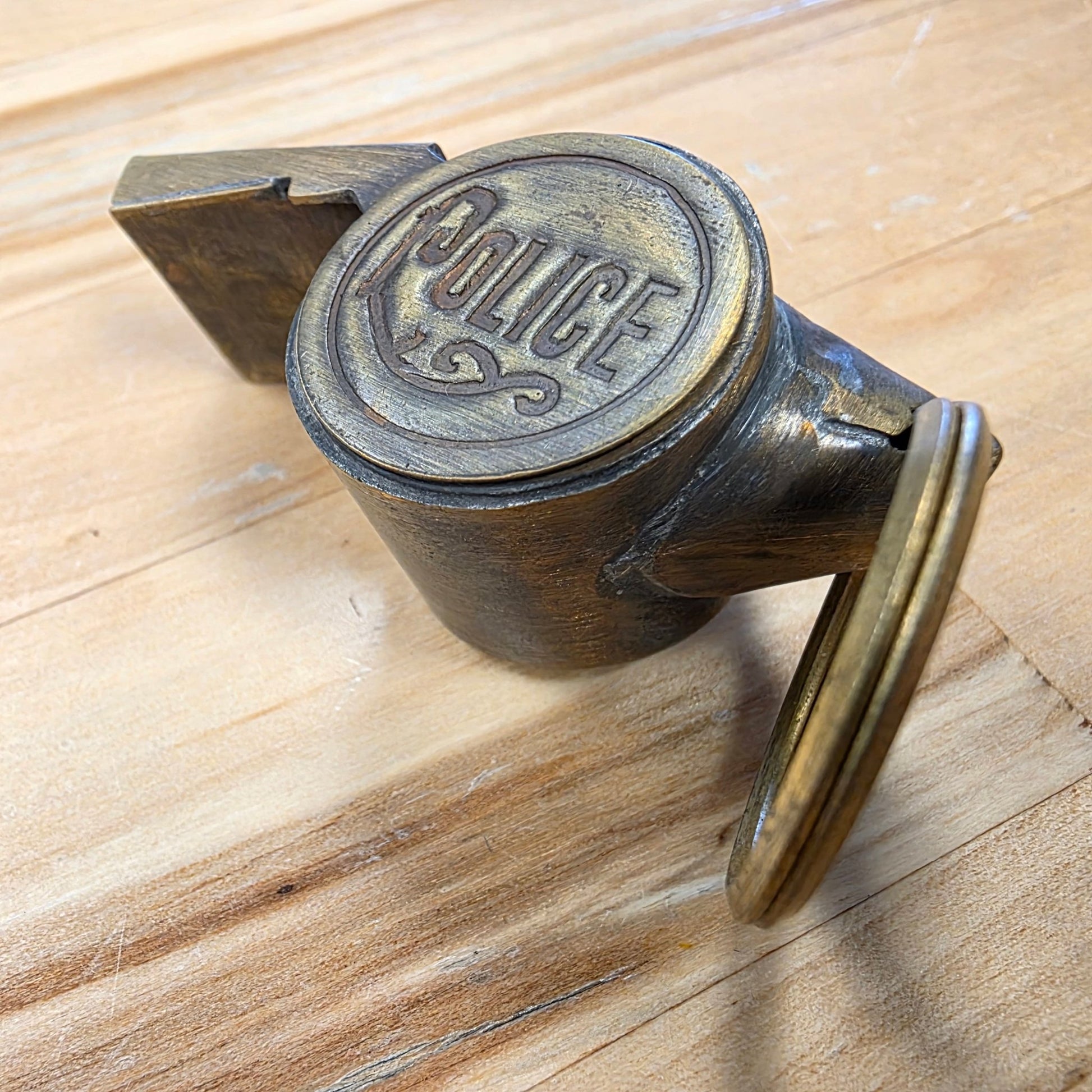 Police Department Solid Brass Whistle With Raised Star & Antique Finish (2" x 0.75") - Jones Peak