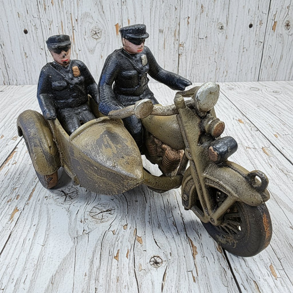 Police Motorcycle Side Car Cast Iron with Movable Wheels & Painted Antique Finish (8" x 5") - Jones Peak
