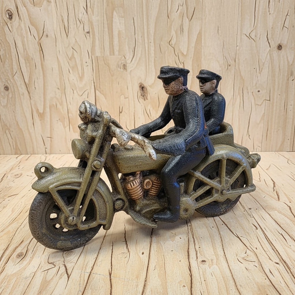 Police Motorcycle Side Car Cast Iron with Movable Wheels & Painted Antique Finish (8" x 5") - Jones Peak