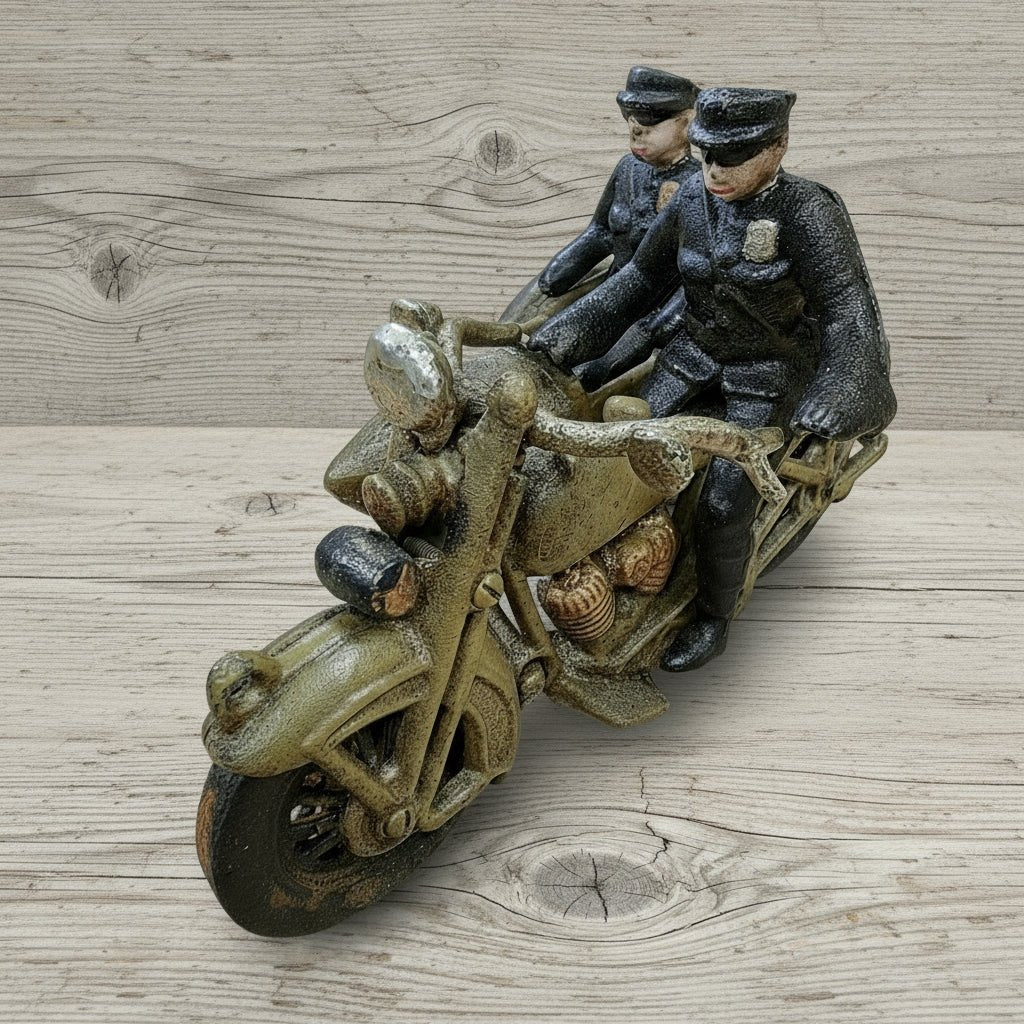 Police Motorcycle Side Car Cast Iron with Movable Wheels & Painted Antique Finish (8" x 5") - Jones Peak