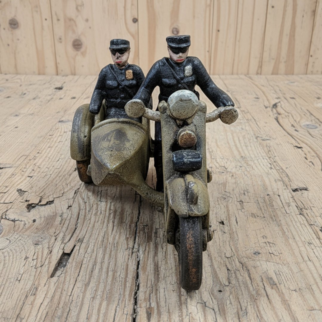Police Motorcycle Side Car Cast Iron with Movable Wheels & Painted Antique Finish (8" x 5") - Jones Peak