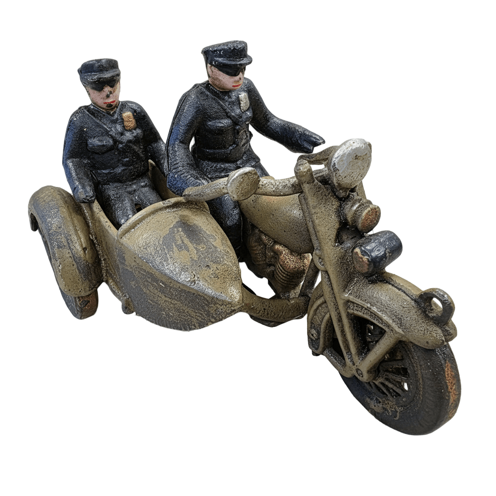 Police Motorcycle Side Car Cast Iron with Movable Wheels & Painted Antique Finish (8" x 5") - Jones Peak