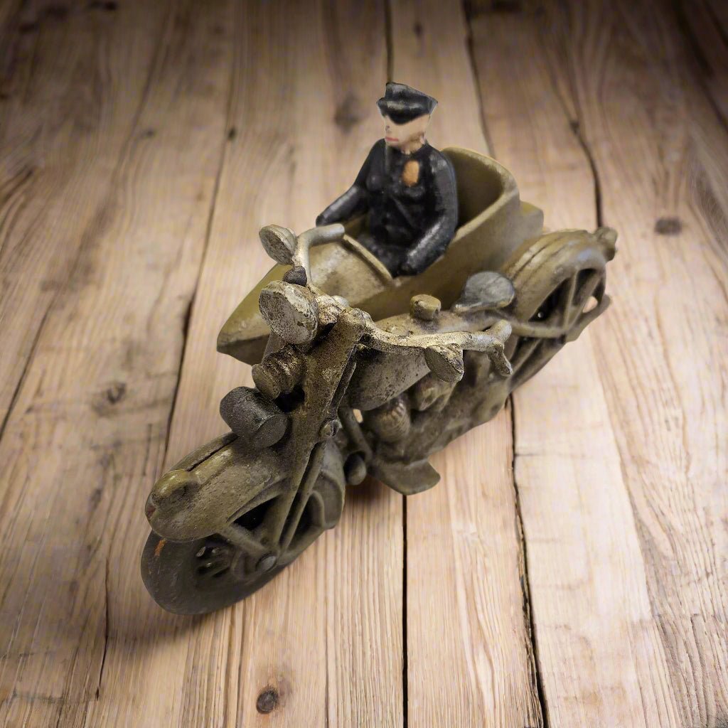 Police Motorcycle Side Car Cast Iron with Movable Wheels & Painted Antique Finish (8" x 5") - Jones Peak