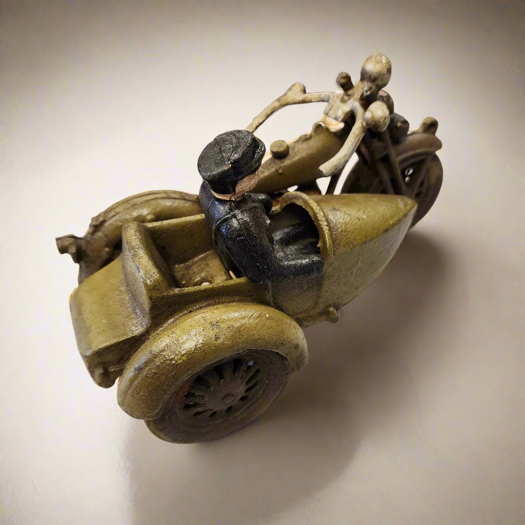 Police Motorcycle Side Car Cast Iron with Movable Wheels & Painted Antique Finish (8" x 5") - Jones Peak