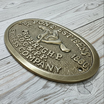 Pony Express 1860 Sold Brass Plaque With Raised Letters And Antique Finish (3.5" x 5") - Jones Peak