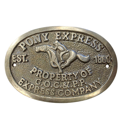 Pony Express 1860 Sold Brass Plaque With Raised Letters And Antique Finish (3.5" x 5") - Jones Peak