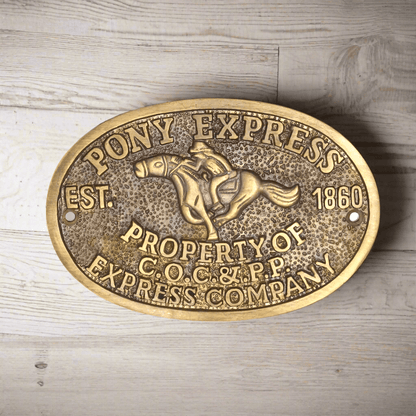 Pony Express 1860 Sold Brass Plaque With Raised Letters And Antique Finish (3.5" x 5") - Jones Peak