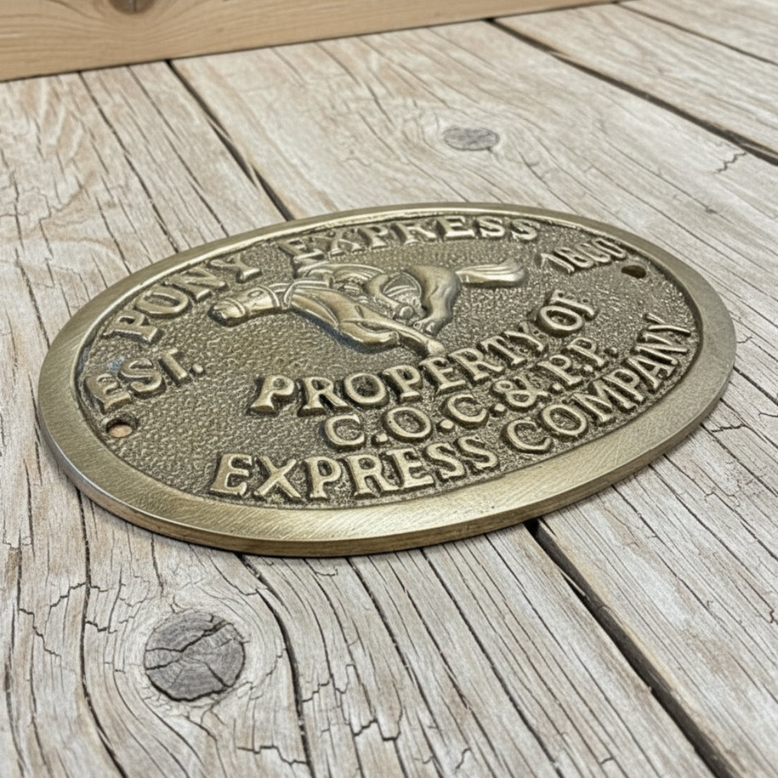 Pony Express 1860 Sold Brass Plaque With Raised Letters And Antique Finish (3.5" x 5") - Jones Peak