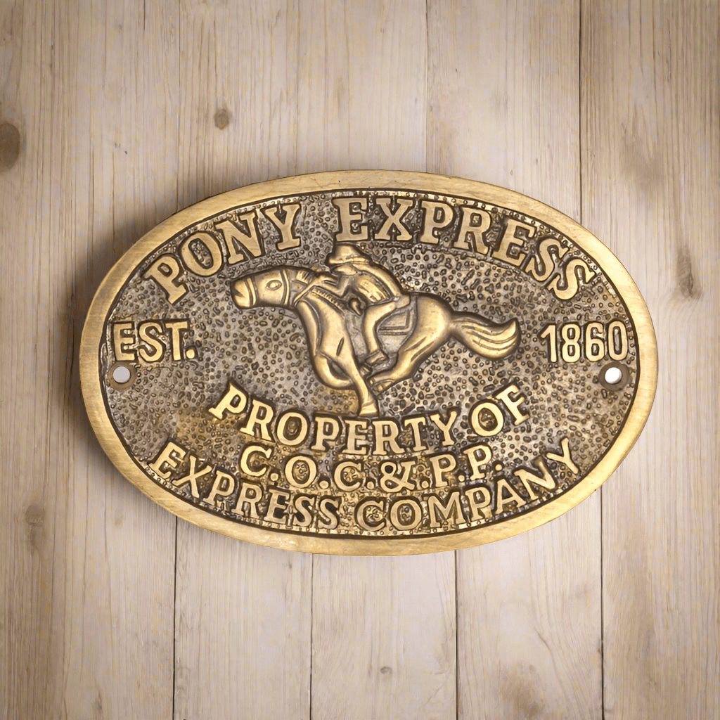 Pony Express 1860 Sold Brass Plaque With Raised Letters And Antique Finish (3.5" x 5") - Jones Peak