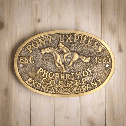 Pony Express 1860 Sold Brass Plaque With Raised Letters And Antique Finish (3.5" x 5") - Jones Peak