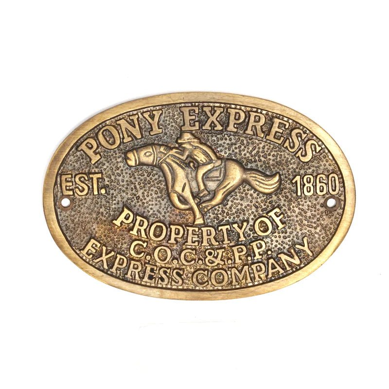 Pony Express 1860 Sold Brass Plaque With Raised Letters And Antique Finish (3.5" x 5") - Jones Peak