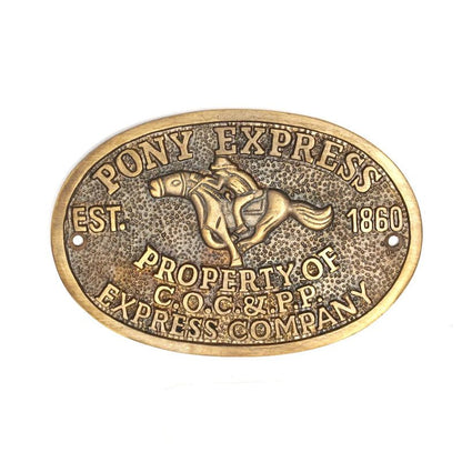 Pony Express 1860 Sold Brass Plaque With Raised Letters And Antique Finish (3.5" x 5") - Jones Peak