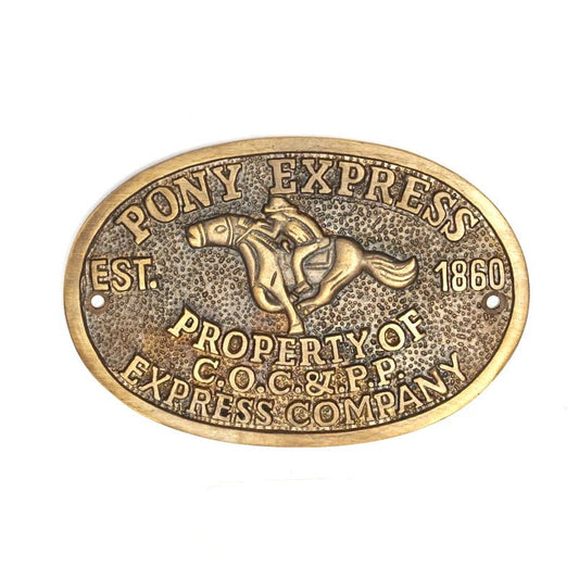 Pony Express 1860 Sold Brass Plaque With Raised Letters And Antique Finish (3.5" x 5") - Jones Peak
