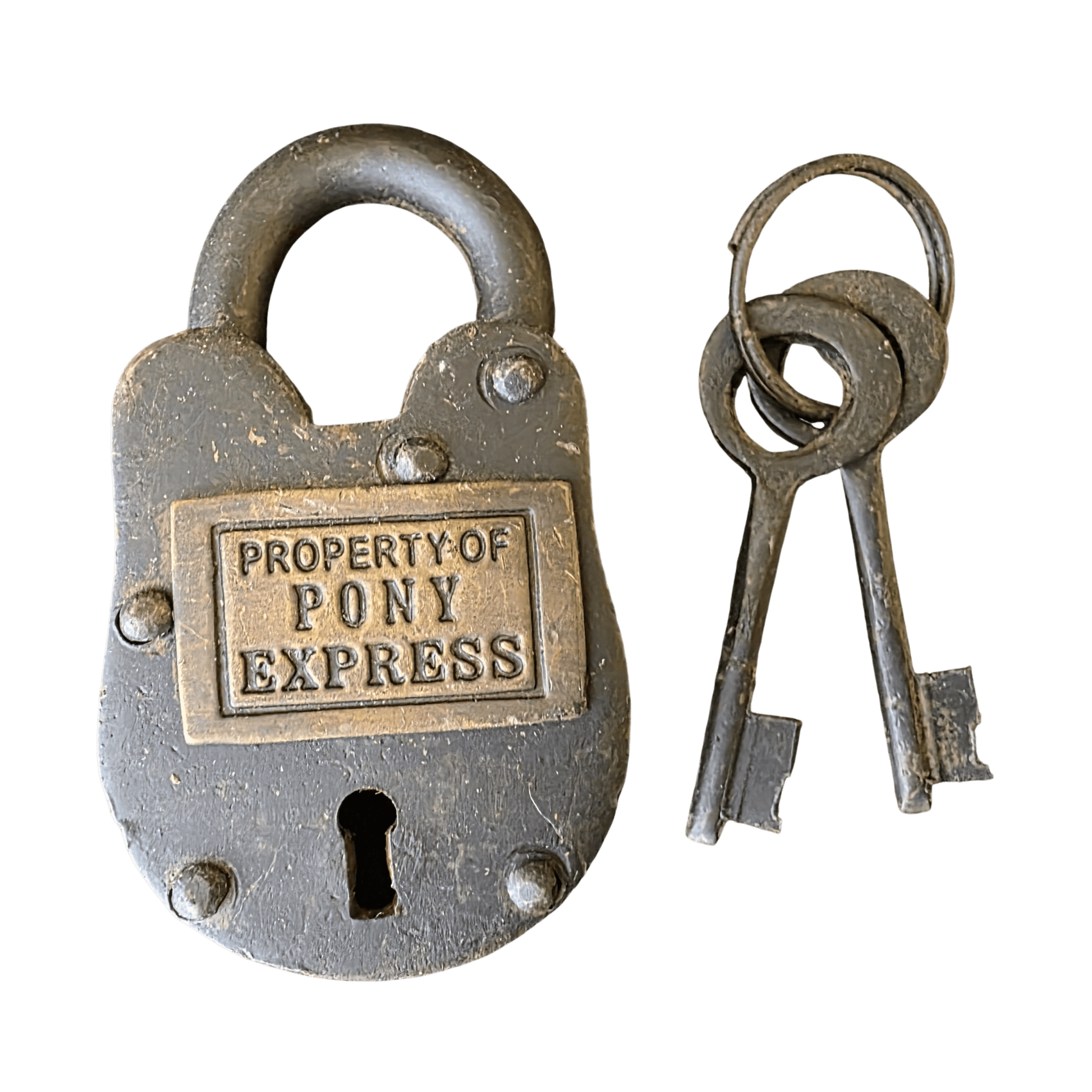Pony Express Cast Iron Gate Lock With Brass Tag & Keys (2.5" x 1.5") - Jones Peak