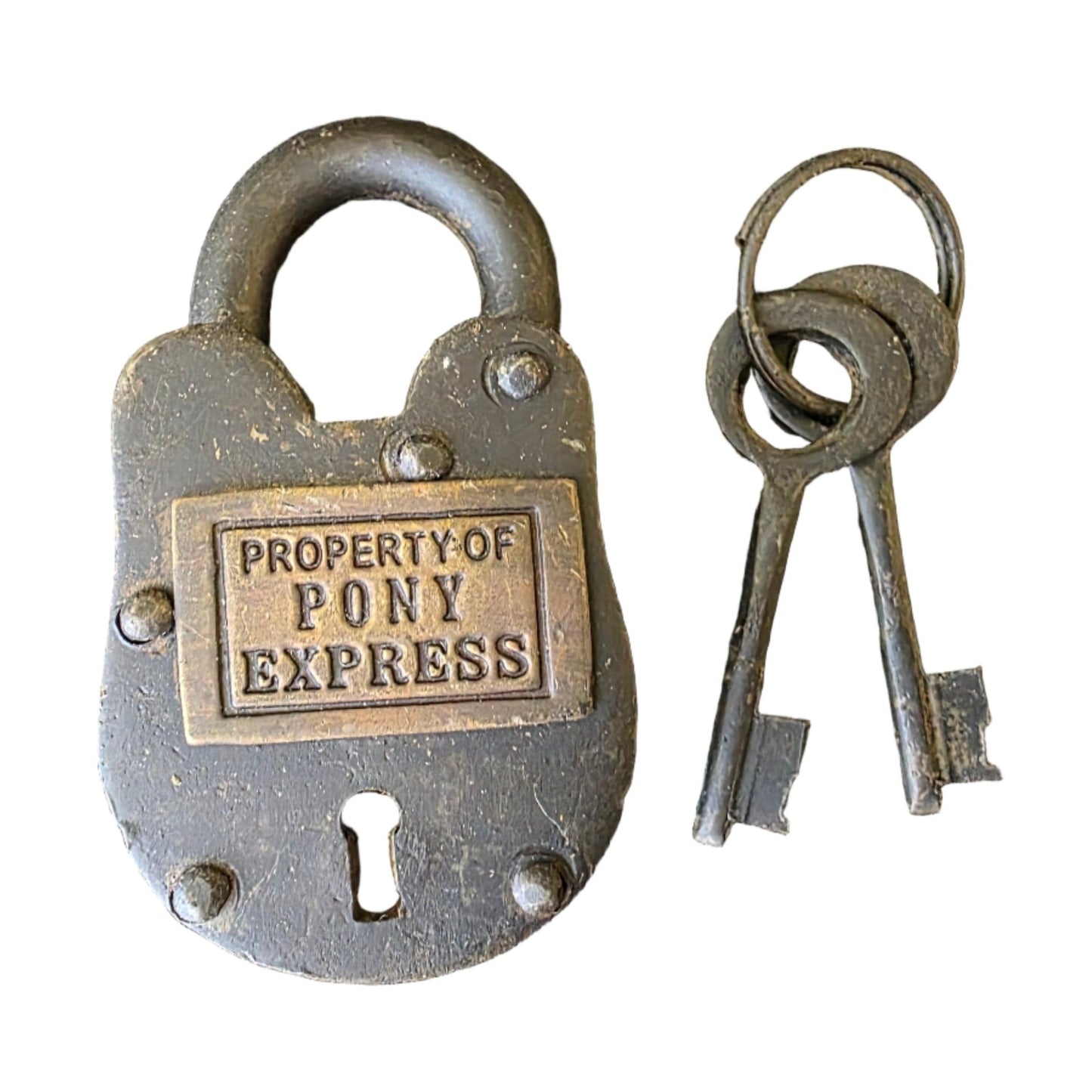 Pony Express Cast Iron Gate Lock With Brass Tag & Keys (2.5" x 1.5") - Jones Peak