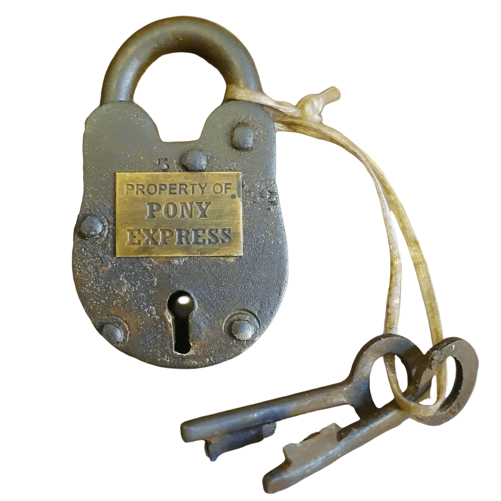 Pony Express Cast Iron Gate Lock With Brass Tag & Keys (2.5" x 1.5") - Jones Peak