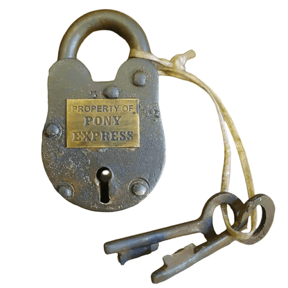 Pony Express Cast Iron Gate Lock With Brass Tag & Keys (2.5" x 1.5") - Jones Peak
