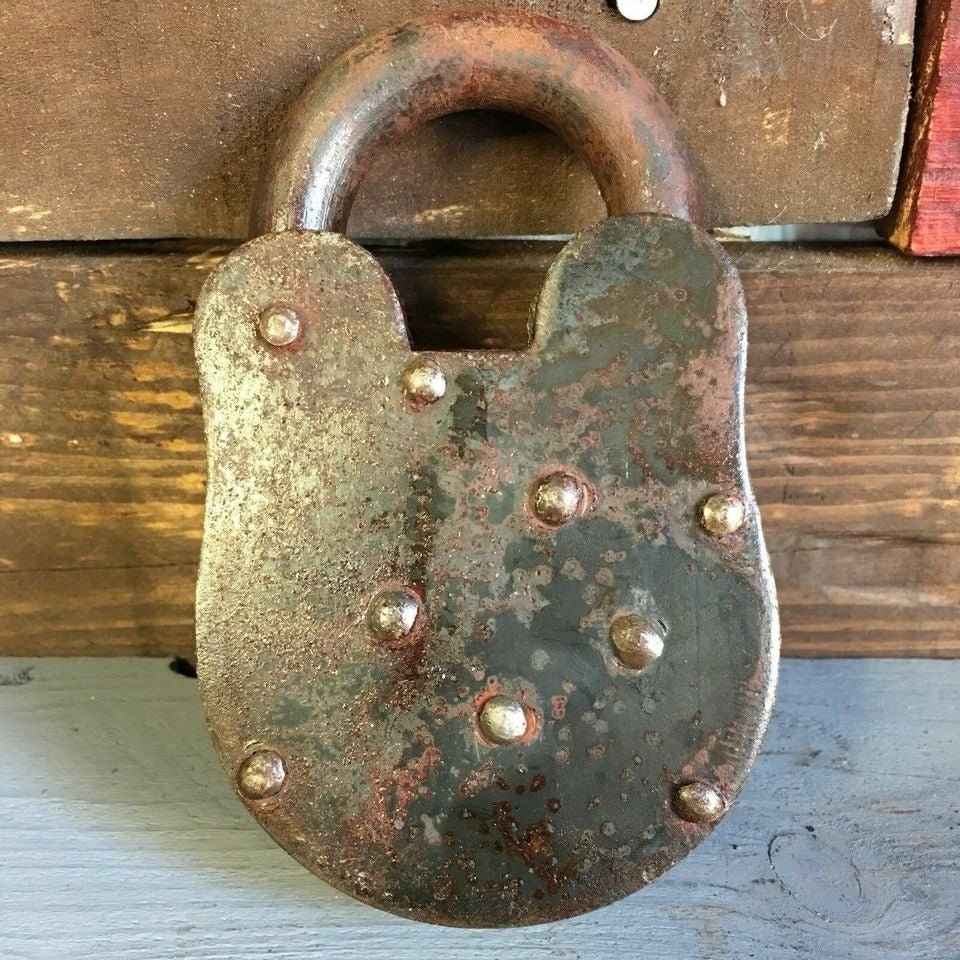 Pony Express Cast Iron Lock With Brass Tag & Antique Finish (3" x 5") - Jones Peak